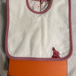 Hermes Cream and Red Baby Bib with Bunny Design